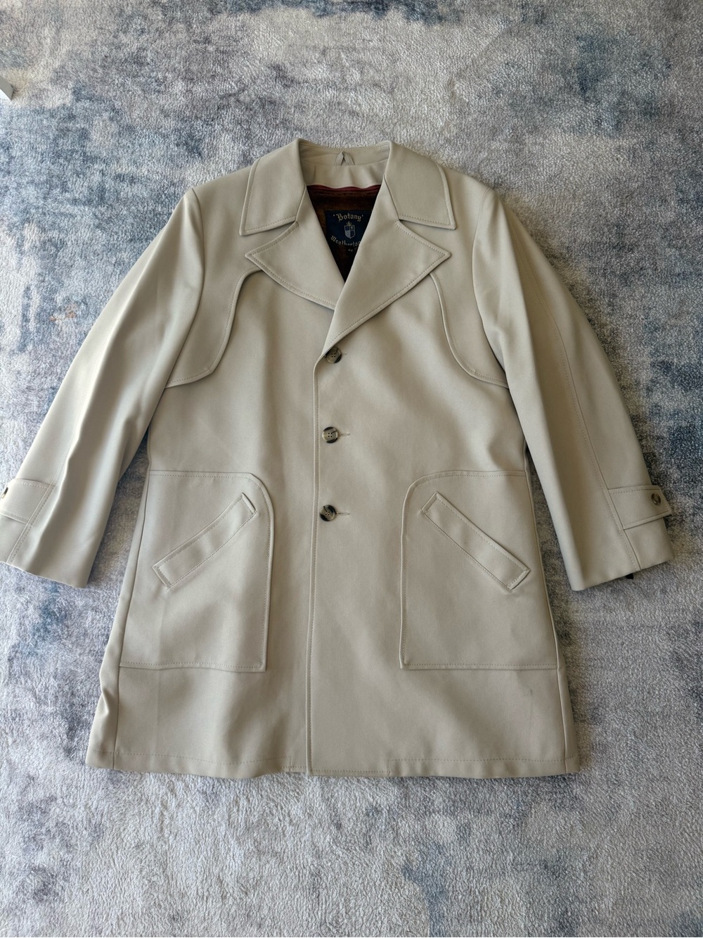 Vintage Botany Weathertopper Overcoat Men 42 Beige Lined Winter Trench Coat 70s